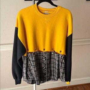 LF Vibrant Yellow and Black Plaid Sweatshirt
